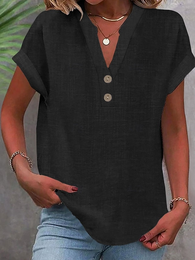 Women's Blouse Buttons Solid Color Stylish Casual Short
