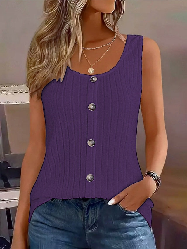 Women's Tank Top Buttons Solid Color Fashion Stylish