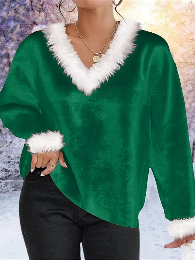 Christmas Women's Velvet Blouse Dressy Tops Ruched