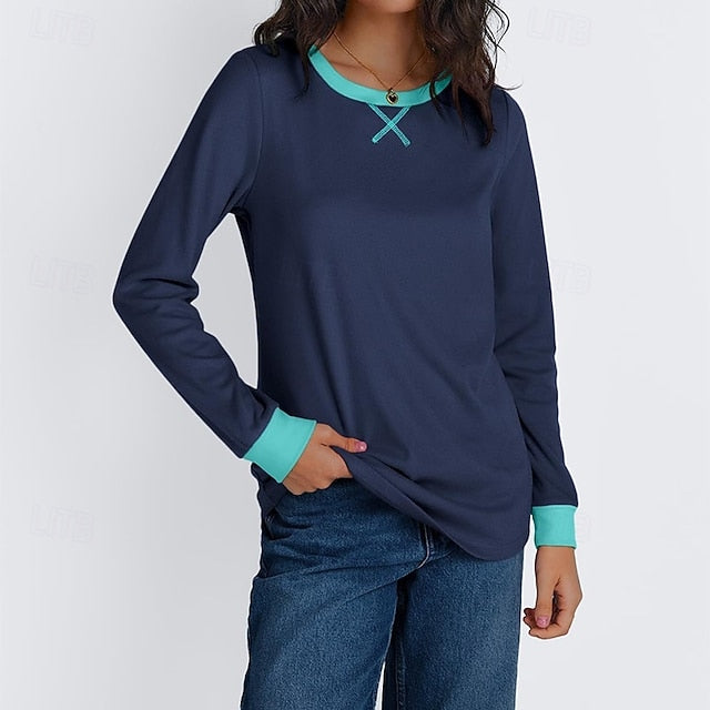 Women's T Shirt Tee Top Patchwork Color Block Elegant