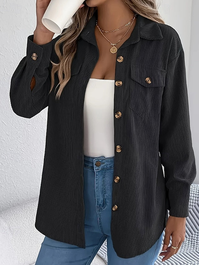 Women's Shirt Texture Blouse Blouse Pocket Buttons Plain