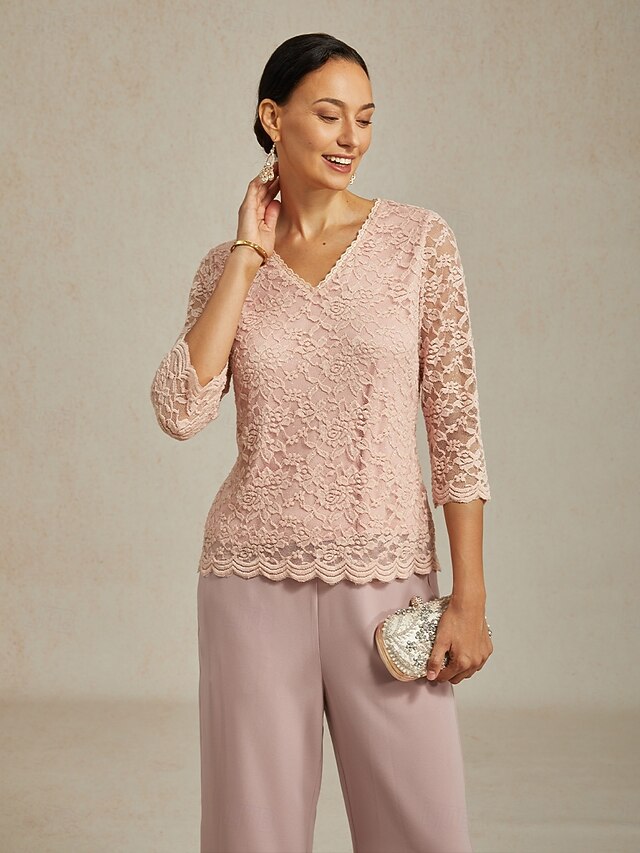 Women's Lace Shirt Blouse Lace Floral Elegant Long Sleeve V