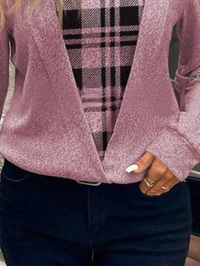Women's Shirt Blouse Print Plaid Stylish Basic Casual Long