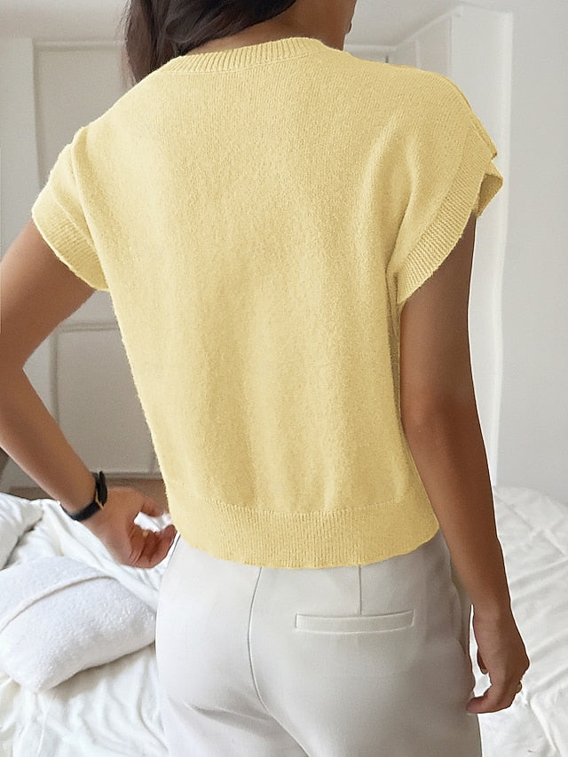Women's Y2K Knit Tee Elastic Waist 3D Appliques Solid Color