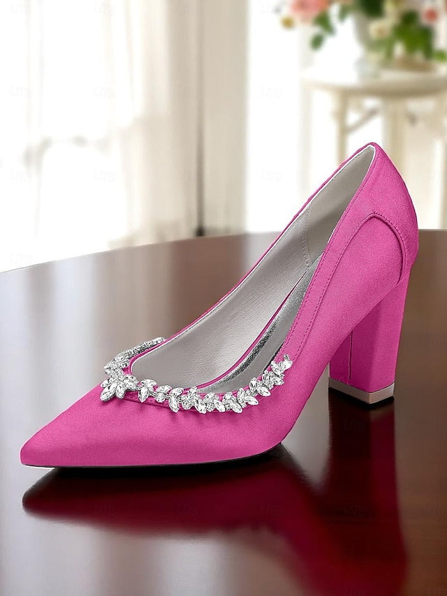 Heel Satin Pumps Block Women's Wedding Pink