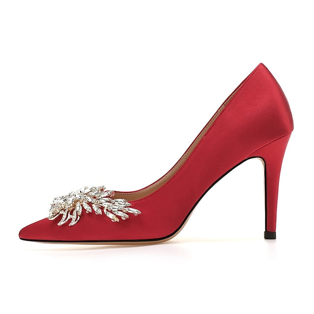 – Rhinestone Satin Heels Elegant High Women's Pink
