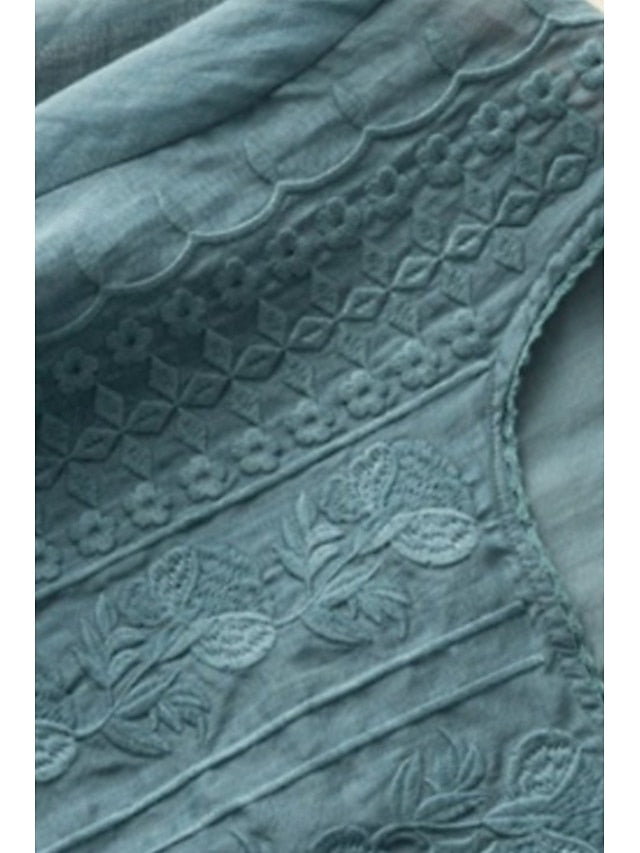 Women's Shirt Cotton Blend Blouse Plain Modern Half Sleeve