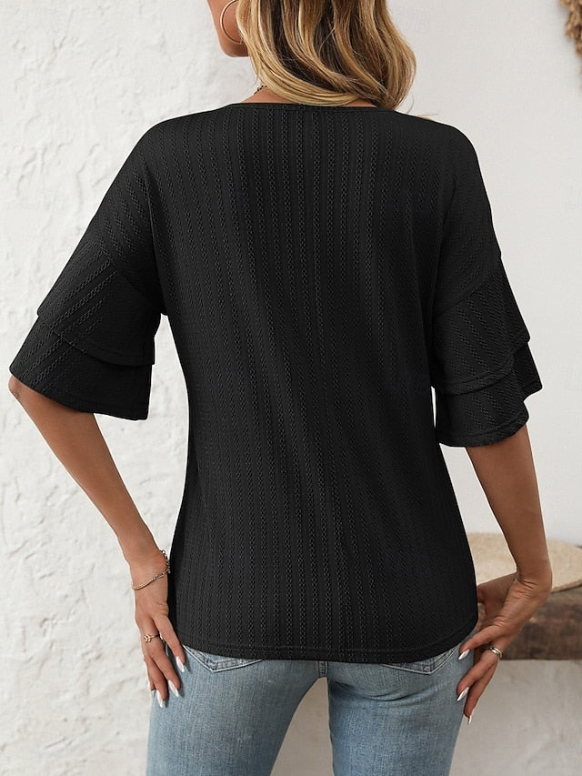 Women's T Shirt Tee Top Ruffle Plain Fashion Stylish