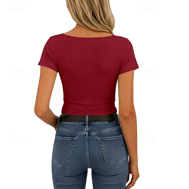 Women's T Shirt Summer Tops Lace Patchwork Plain Elegant
