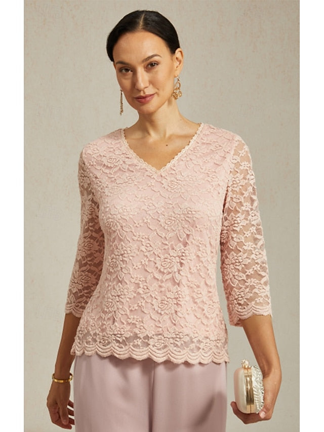 Women's Lace Shirt Blouse Lace Floral Elegant Long Sleeve V
