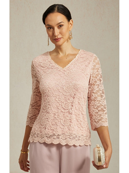 Women's Lace Shirt Blouse Lace Floral Elegant Long Sleeve V
