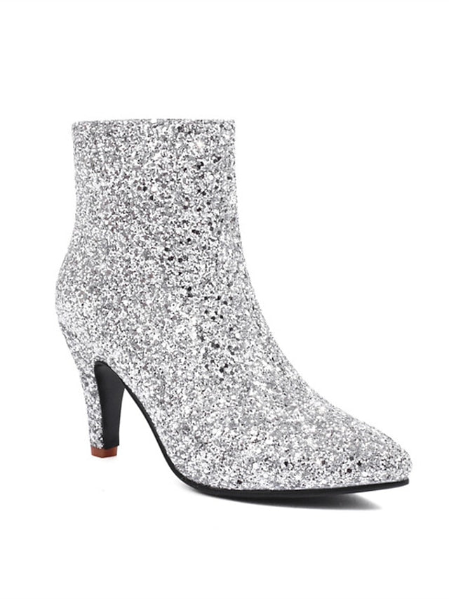 Sparkly High Boots Women's Heel Red Glitter Ankle –