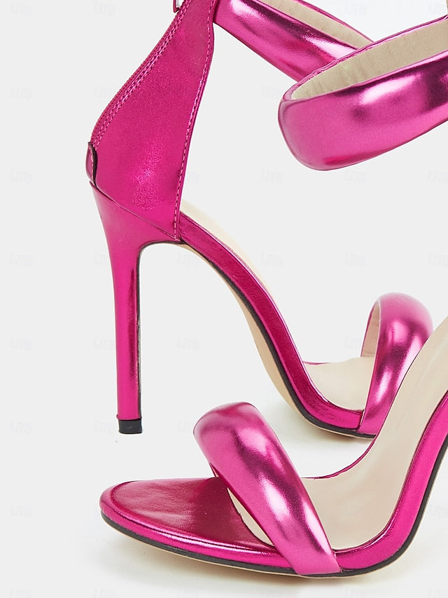 Heels for Women Ankle - Metallic Stiletto Strap Fuchsia