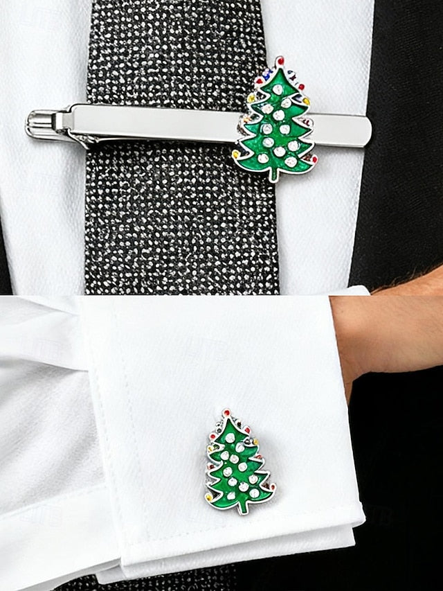 - Tie Men's Christmas and Clip Festive Tree Cufflinks Set