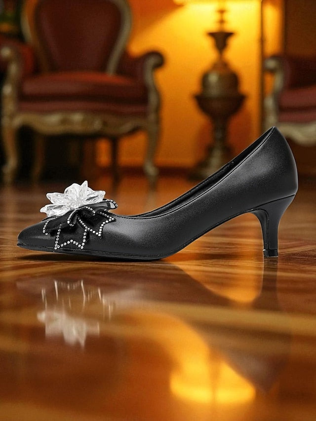 Shoes Crystal Low with Bow Wedding Women's White Heel