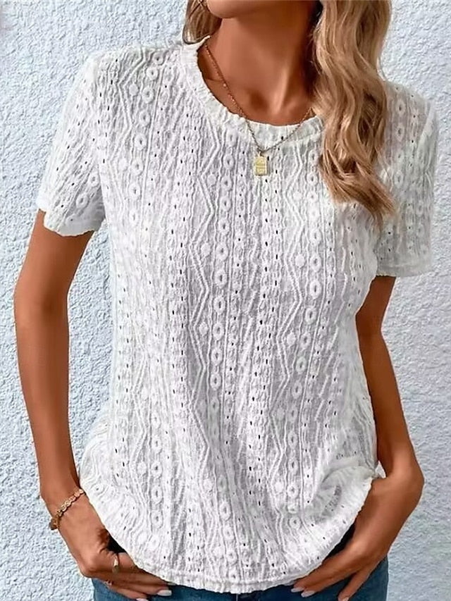 Women's Blouse Lace Tops Hollow Out Plain Daily Stylish