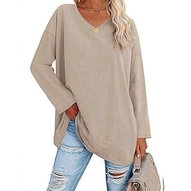 Women's T Shirt Plain Basic Long Sleeve V Neck Regular Tops