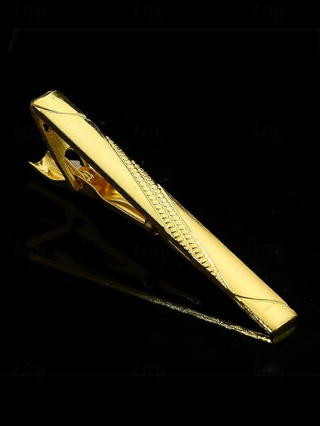 Sleek Men Clip Black Design Gold Tie for with Elegant Inlay –