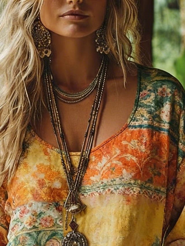 Women's Boho T-shirt T Shirt Tee Top Print Floral Vintage