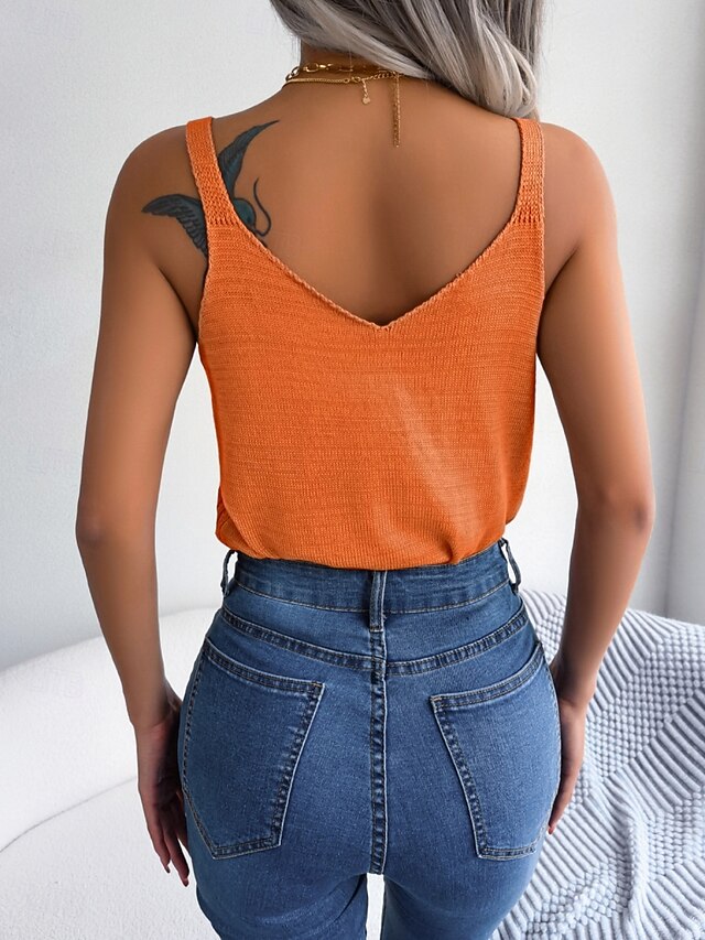 Women's Ribbed Knit Tops Tank Top Tee Top Metal buckle