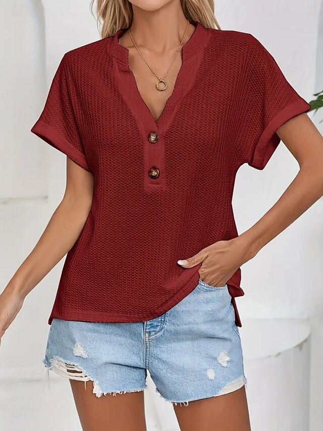 Women's Blouse Buttons Solid Color Stylish Casual Short