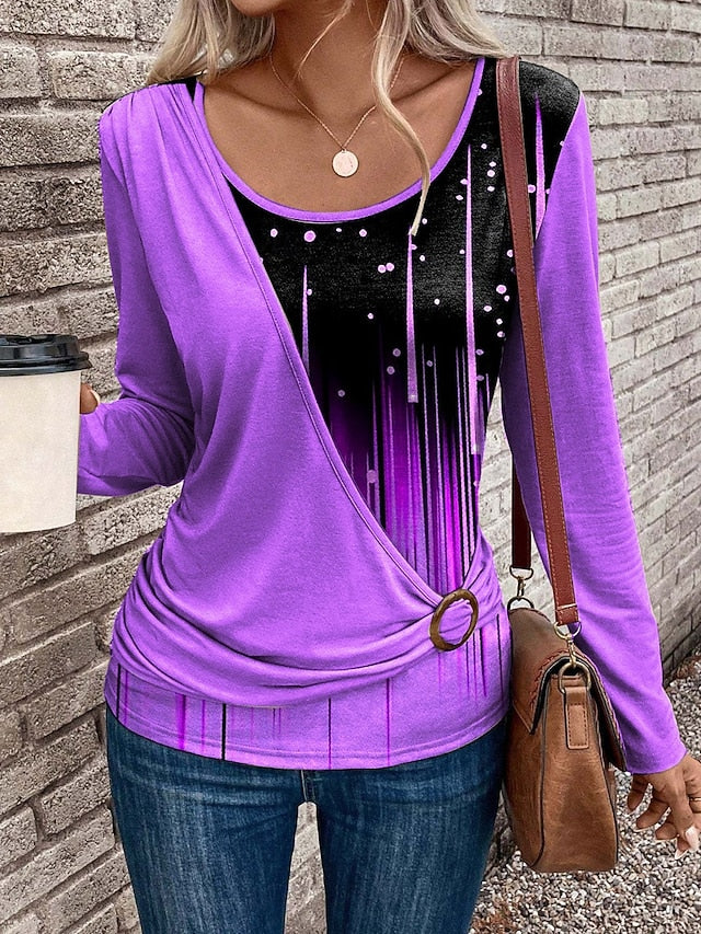 Women's T Shirt Patchwork Print Graphic Geometric Gradient