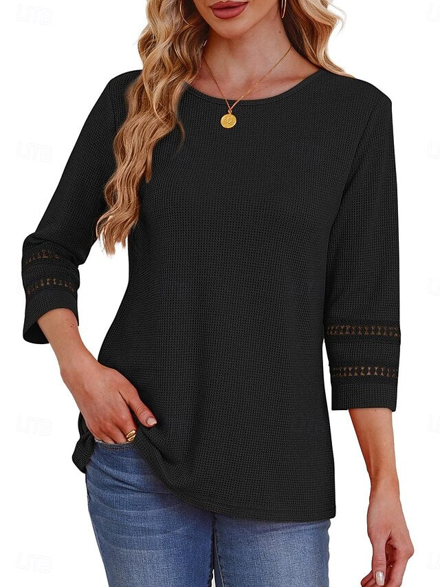 Women's Blouse Lace Patchwork Solid Color Stylish Casual