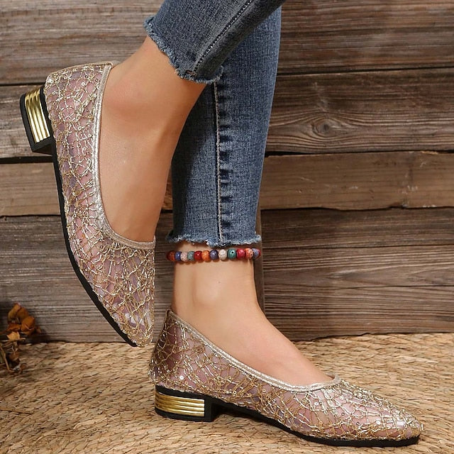 Women's Elegant Sequin Silver Ballet – Mesh Flats