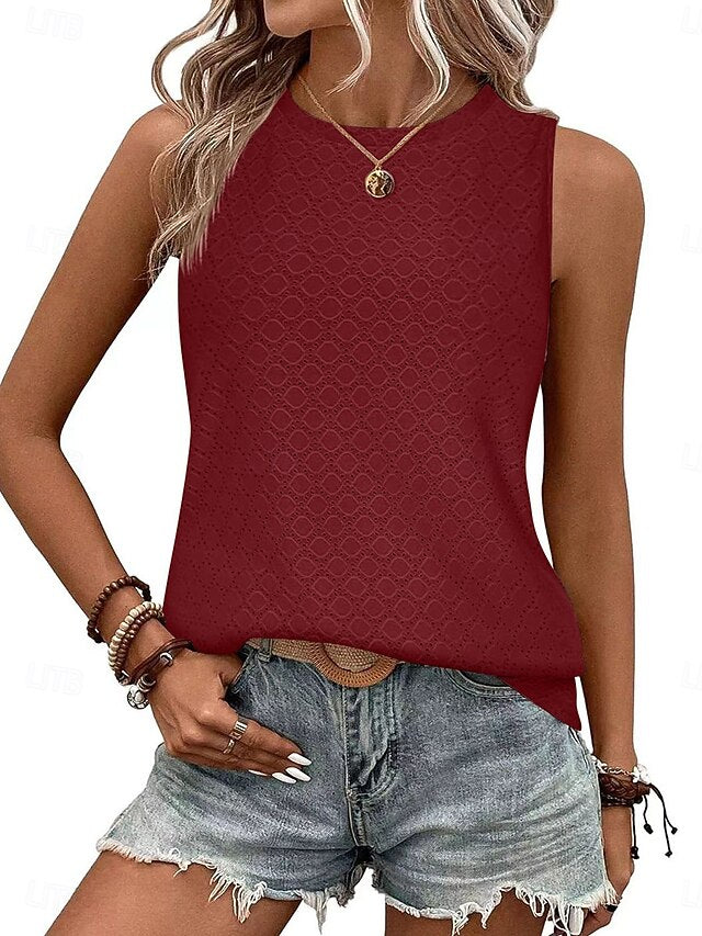 Women's T Shirt Tank Top Tee Top Patchwork Eyelet Solid