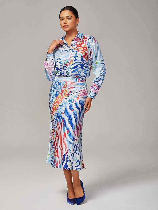 Women's Watercolor Leopard Satin Mermaid Skirt Elastic