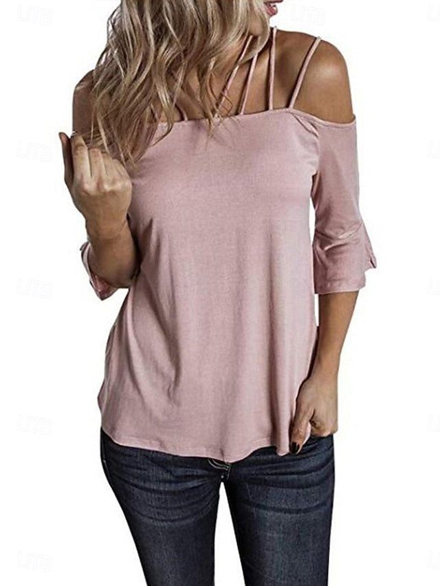 Women's T Shirt Plain Fashion Modern Casual Long Sleeve Off