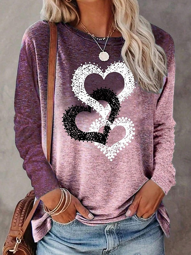 Women's T Shirt Print Heart Graphic Vintage Stylish Classic