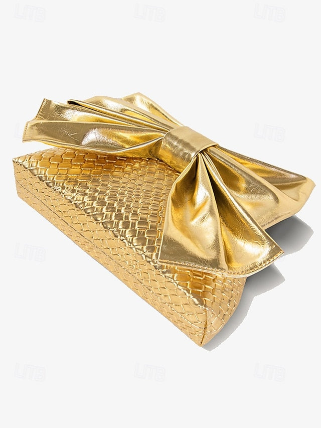 with Faux Leather Clutch Bow Gold Bag Oversized Women's