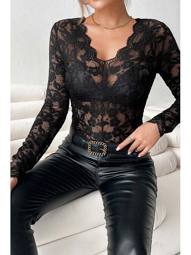 Women's Blouse Lace Tops Lace Plain Stylish Modern Long