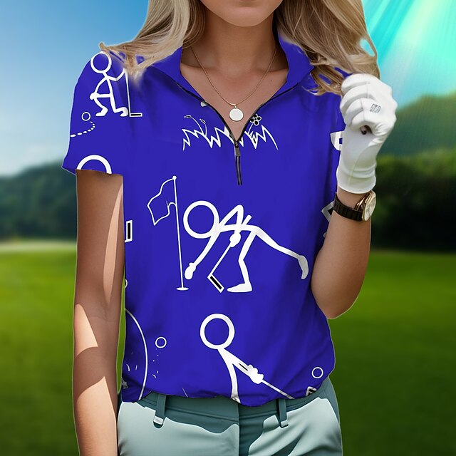 Women's Golf Polo Shirt White Short Sleeve Sun Protection