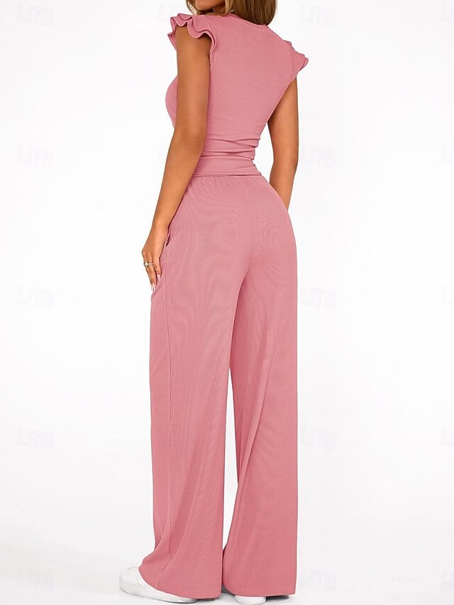 Women's Two Piece Sets Camis Pants Sets Sleeveless Round