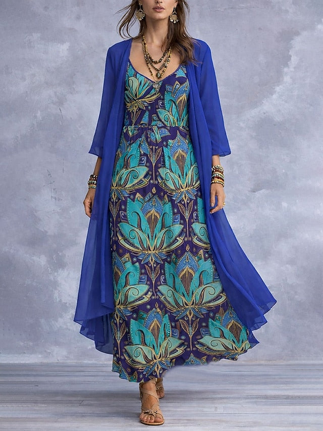 Women's Dress Set A Line Dress Vacation Boho Floral Graphic