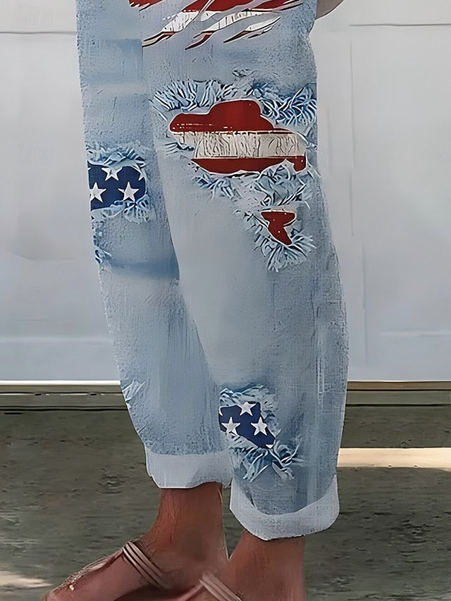American Independence Day Women's Shirt Linen Like