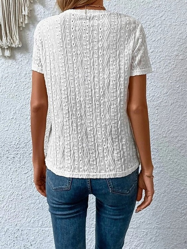 Women's Blouse Eyelet top Lace Tops Hollow Out Plain Daily