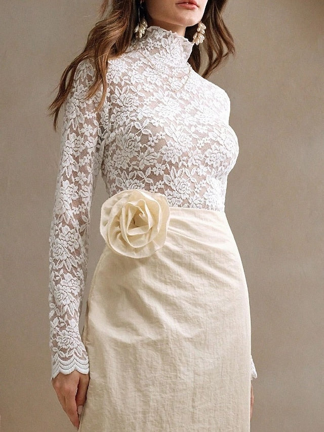 Women's Blouse Lace Tops Lace Plain Stylish Long Sleeve
