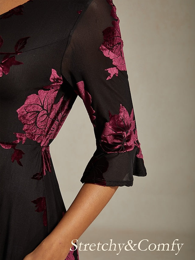 Women's Midi Dress Velvet Dress Elegant Wedding Guest