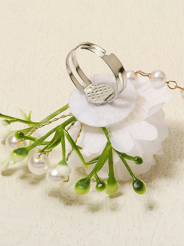 White – Elegant Wrist with Hand Set Floral Pearls Jewelry and