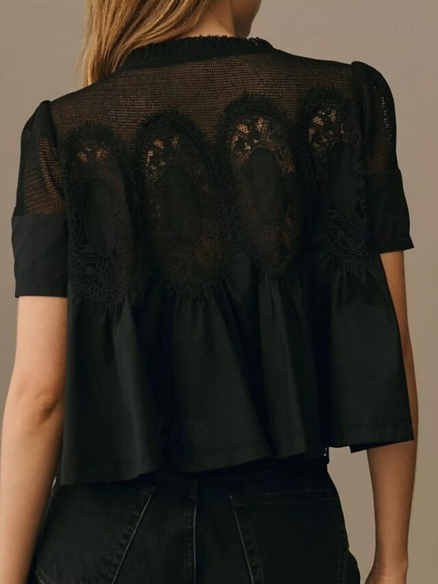 Women's Shirt Blouse Lace Plain Stylish Modern Casual Short