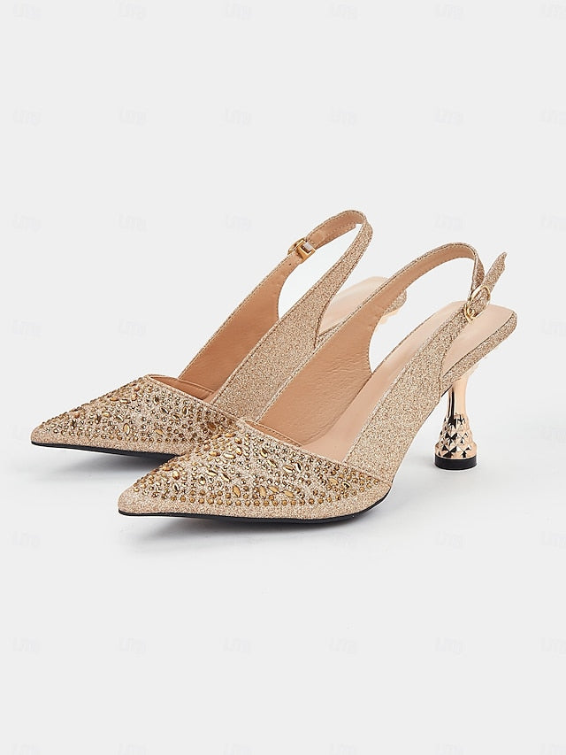Sparkling Pointed Toe Pumps Women's – Slingback Glitter