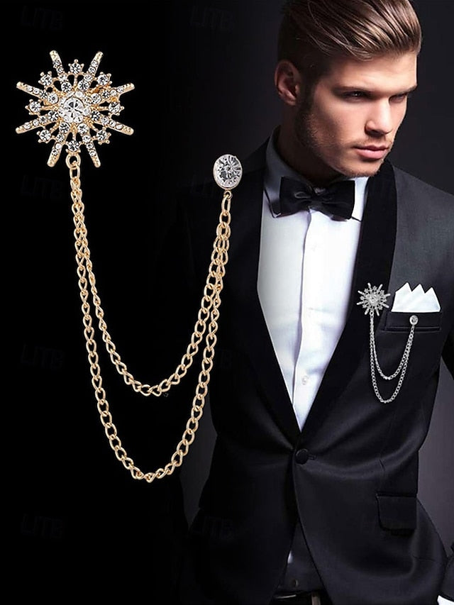 Pin Lapel Crystal Chains – Gold with Elegant Stylish Star