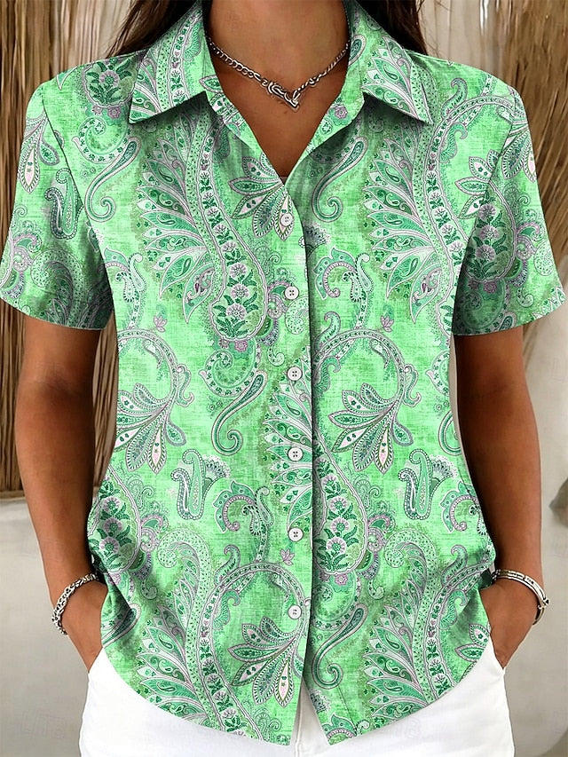 Women's Shirt Buttons Print Graphic Paisley Vintage Stylish