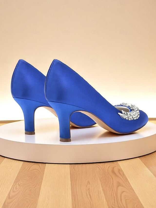 Heels Toe Satin Kitten - Heel Silver Low Women's Round
