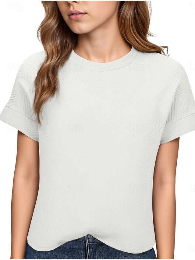 Women's T Shirt Tee Top Textured Solid Color Fashion