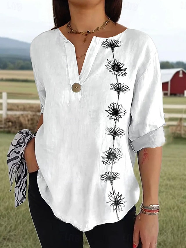 Women's Blouse Linen Like Breathable Lightweight Long