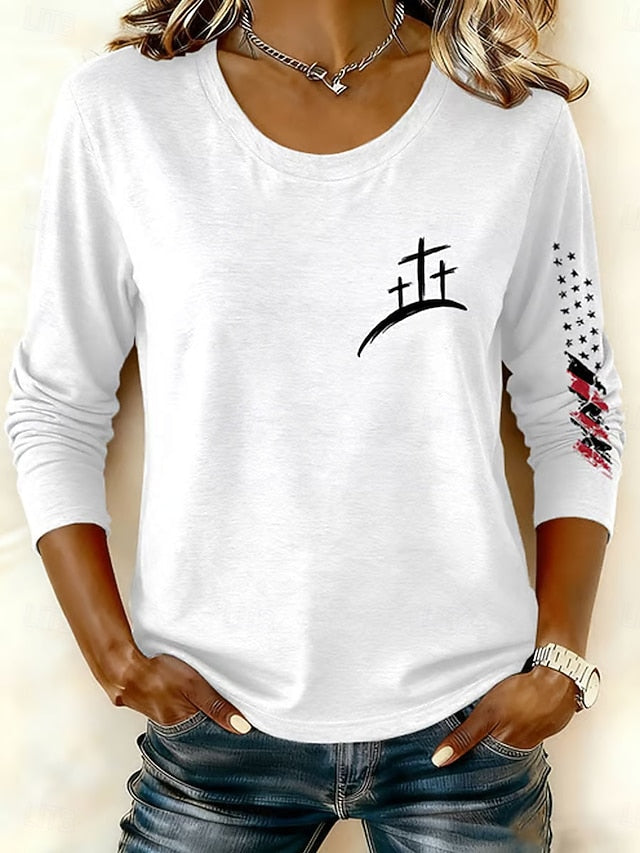 Women's T Shirt Print Graphic Vintage Stylish Modern Long